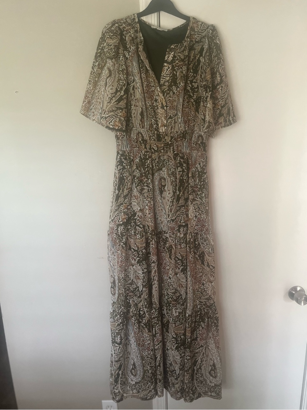 She & Sky Paisley Print Half Flutter Sleeve Tiered Maxi Dress.